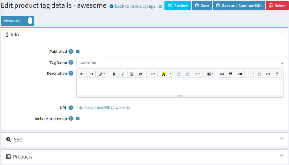 SEO optimized product edit product tag